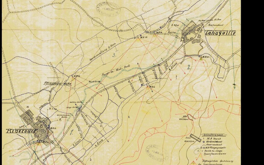 St. Mihiel Offensive: Battlefield Sites Richecourt and Lahayville, German Trench Map from 12 Nov.