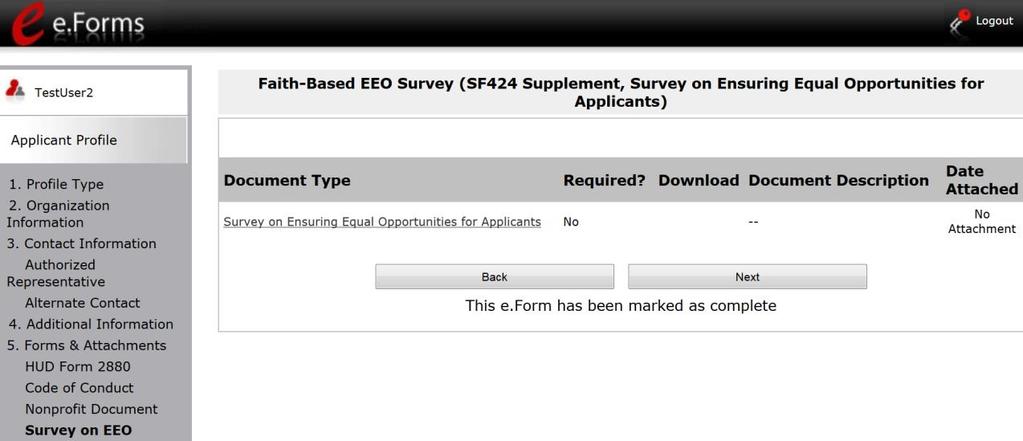 Survey on Ensuring Equal Opportunities for Applicants (SF-424 Supplement) The Faith-Based Survey on Ensuring Equal Opportunities (EEO) for Applicants (SF-424 Supplement) Attachment screen