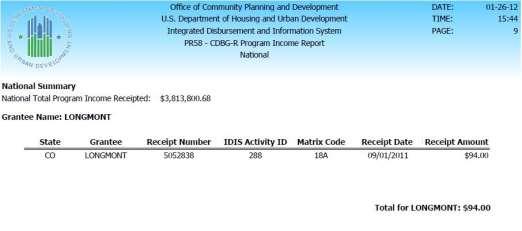Report PR 58 CDBG-R Program Income Report Document Report (Refer to Section 5 for type of reports).