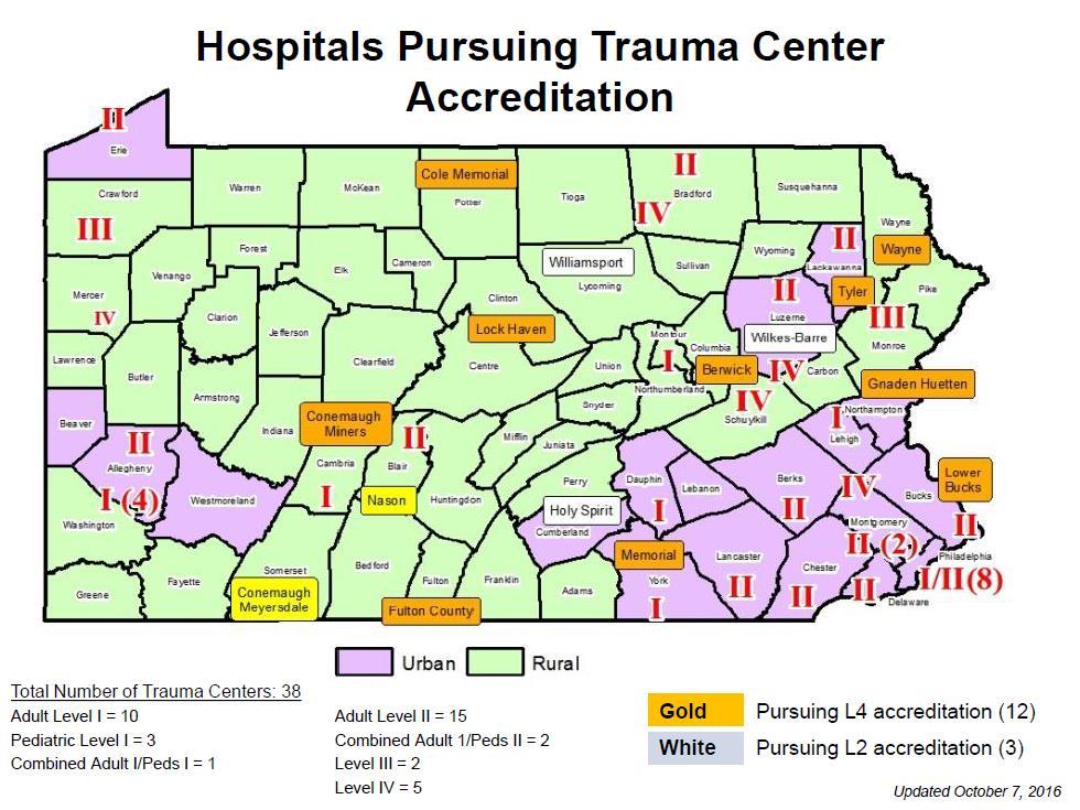 Source: Pennsylvania Trauma Systems Foundation, 2016. Map by the Center for Rural Pennsylvania.