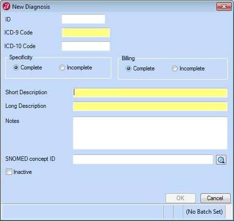 1. List Editor icon ( ) Clinical Diagnosis Code 2. Select New from the List Editor window to display the Add Diagnosis Codes window. 3. Select the Add Custom Code radio button, and select OK. 4.