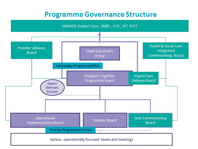 1.3.3 Governance of the Programme The Stockport Together programme brings together the main public sector organisations in Stockport.
