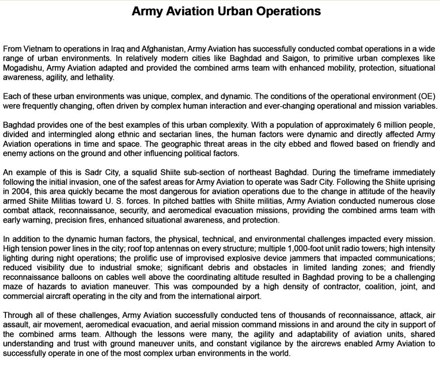 Army Aviation s Role in Unified Land Operations cover and concealment from observation and fires.