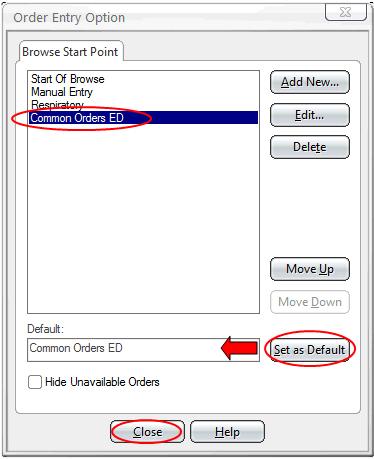 CPOE (Cont) Setting Default Browse Point for Order Entry (cont): Highlight the