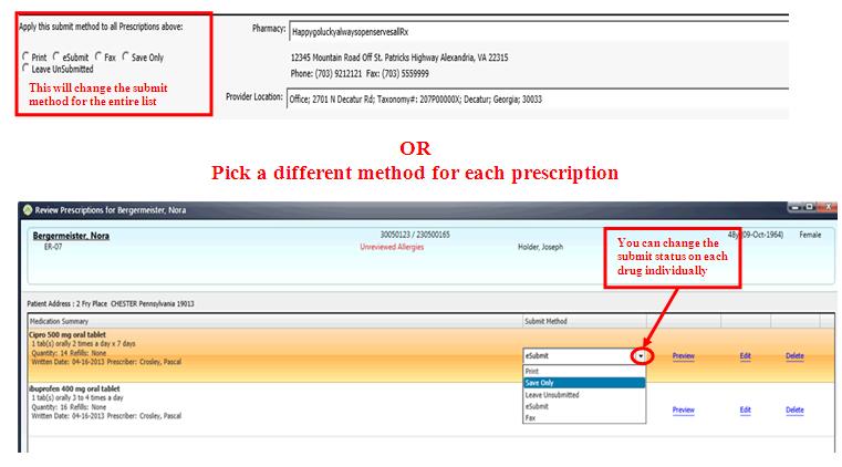 If your user preference is defaulted to esubmit, the prescriptions will default to esubmit. Schedule II medications are not eligible for eprescribe and orders will default to Print.