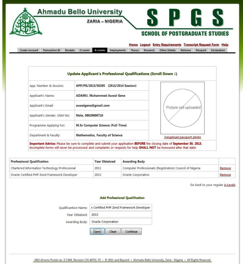 ABU Zaria: PG School Application Forms Guide 2013 Fig.