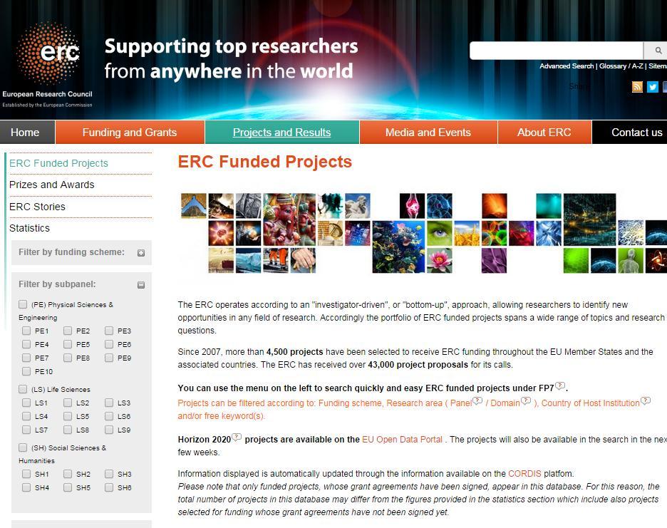 Funded Projects how to find them http://erc.