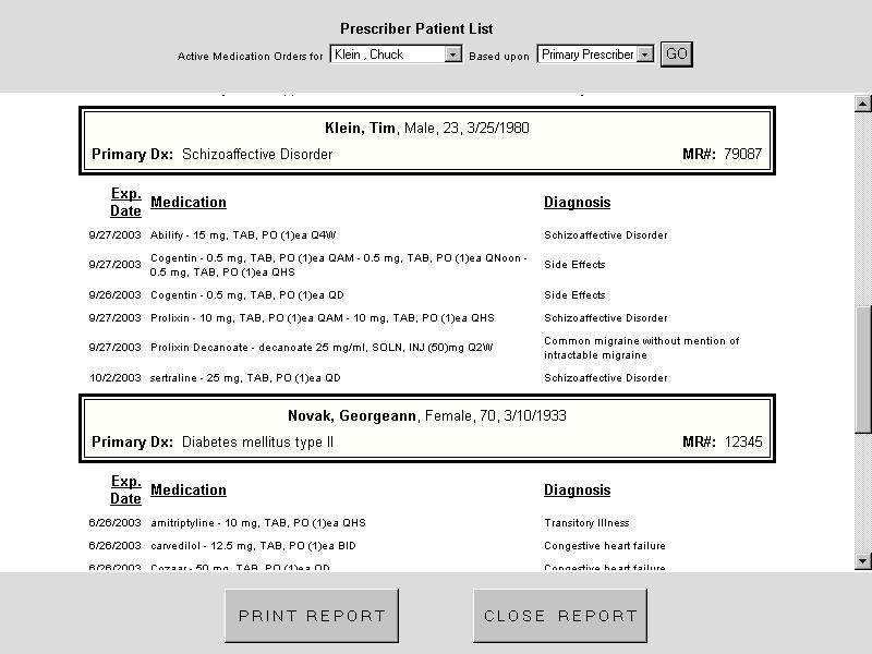List of Patients with Active Orders by Prescriber This report lists all patients with active medication orders (i.e., those that have not expired) for a specified provider or for a specified primary prescriber.