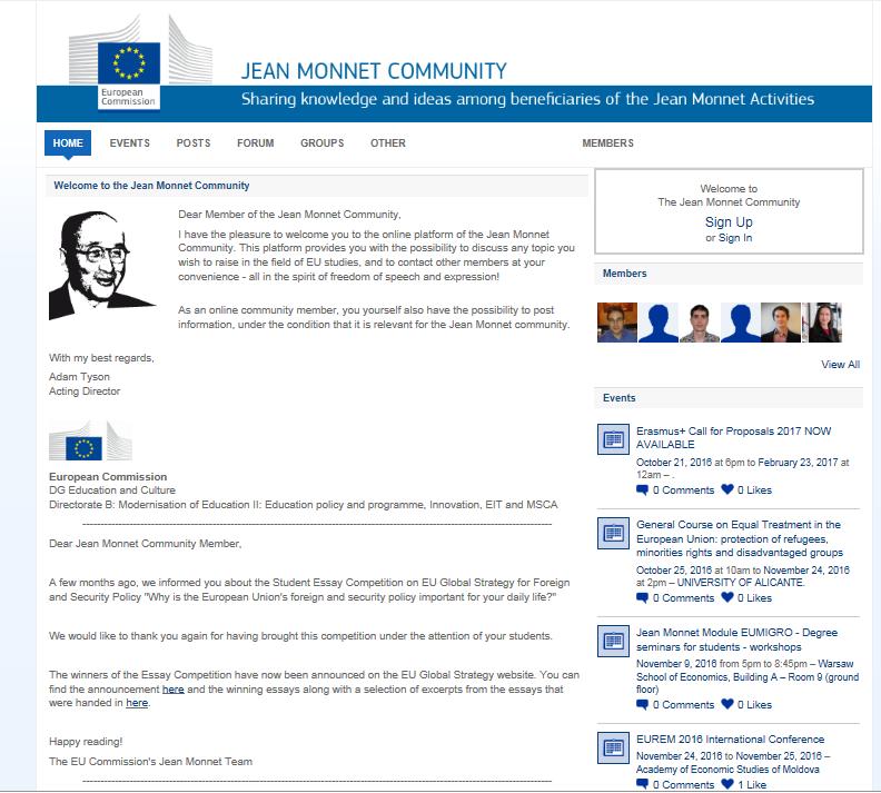 Information and dissemination tools Jean Monnet Community online platform http://jeanmonnet.