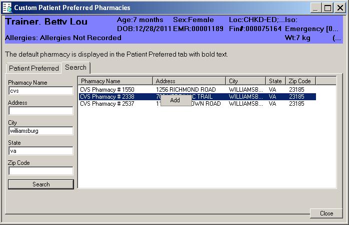 ADDING PREFERRED PHARMACIES In PowerChart, you can specify a preferred pharmacy for patients. A Patient Pharmacy button appears on the toolbar.