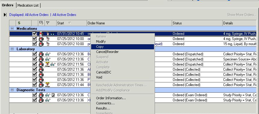 COPYING AN ORDER To save order entry time, you can select a previously entered order and repeat it. Then you can select it and modify it, if necessary.