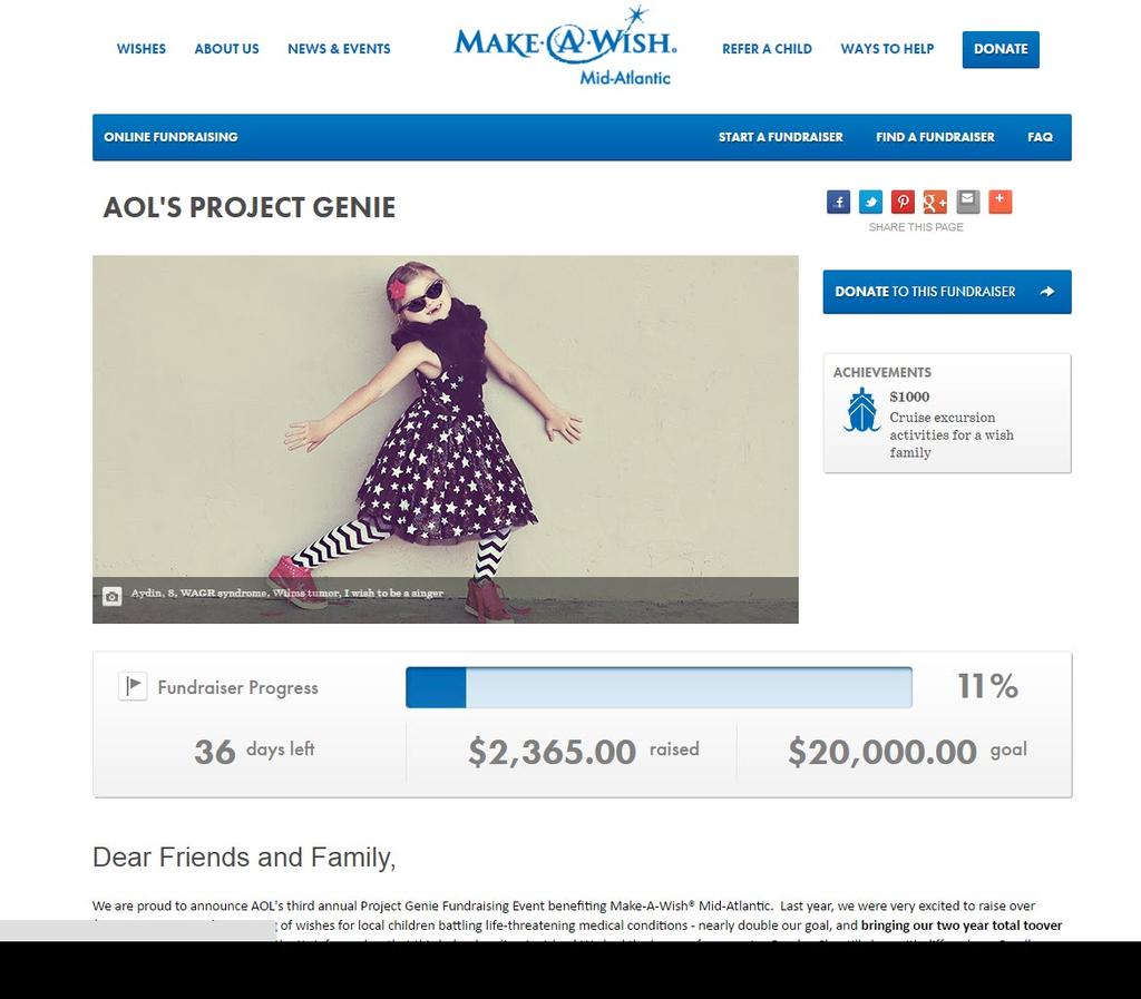 Enhance Your Wish Week PERSONALIZED FUNDRAISING PAGE Ask your Make-A-Wish contact to set-up a personalized fundraising page for your company to use before, during and after your Wish