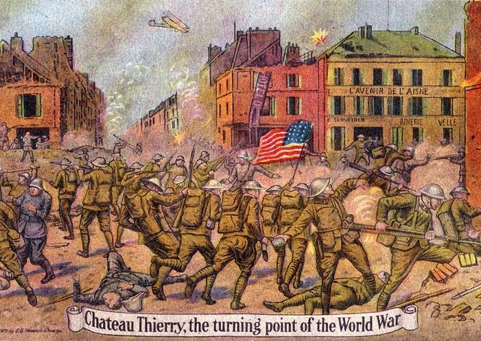 U.S. soldiers saw their first action in May 1918 outside Paris, helped