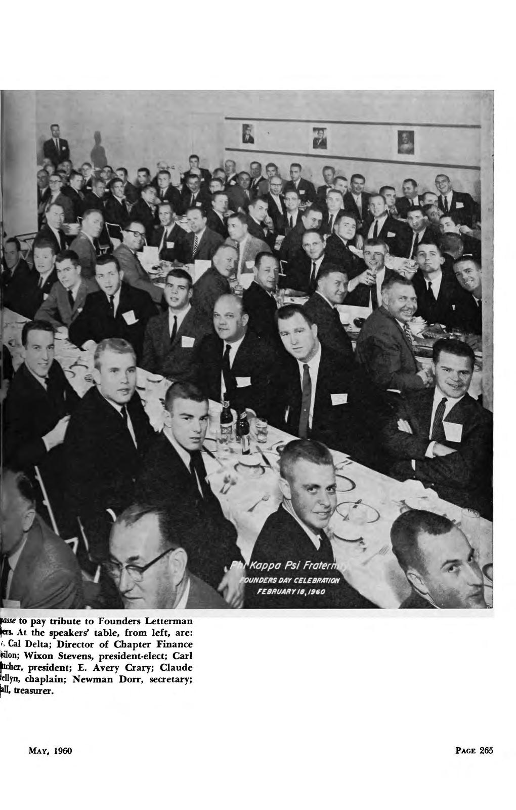 «to pay tribute to Founders Letterman '8, At the speakers' table, from left, are: '.
