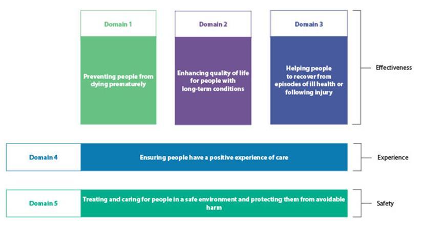 Fig2. NHS Outcomes Framework 3.3 CQC Framework The Care Quality Commission (CQC) framework focuses on five key questions asked of all services of all providers: Are they safe?