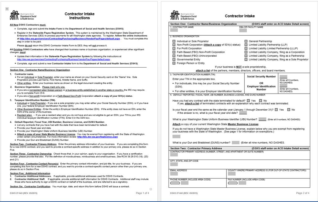 Form C: New Contractor Intake (Forms can be downloaded at http://www.