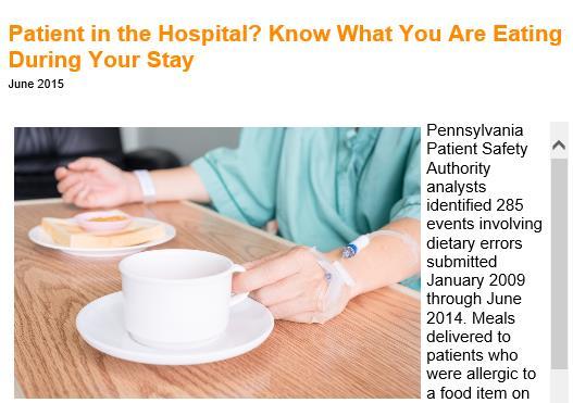 Resources for Patients Patients and Consumers Tip. Patient in the Hospital? Know What You Are Eating. 2015 Jun. http://www.eatrightpa.org/index.
