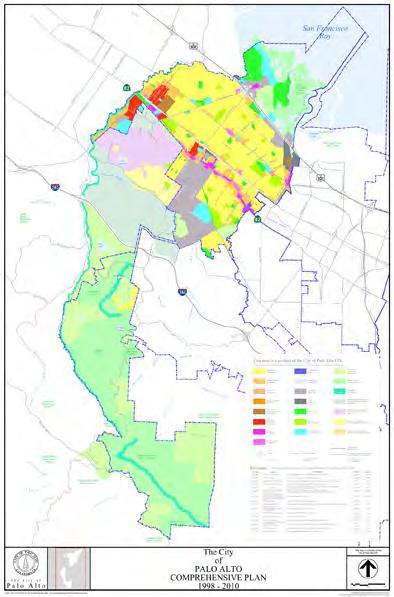 Palo Alto 1998-2010 Comprehensive Plan, Land Use Map (as amended through 2013). Singlefamily neighborhoods are shown in yellow; open space and public uses are green.