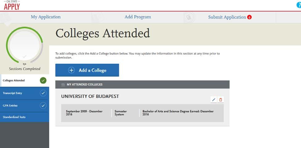 Your page will look similar to this after selecting a college Click Add a College to add