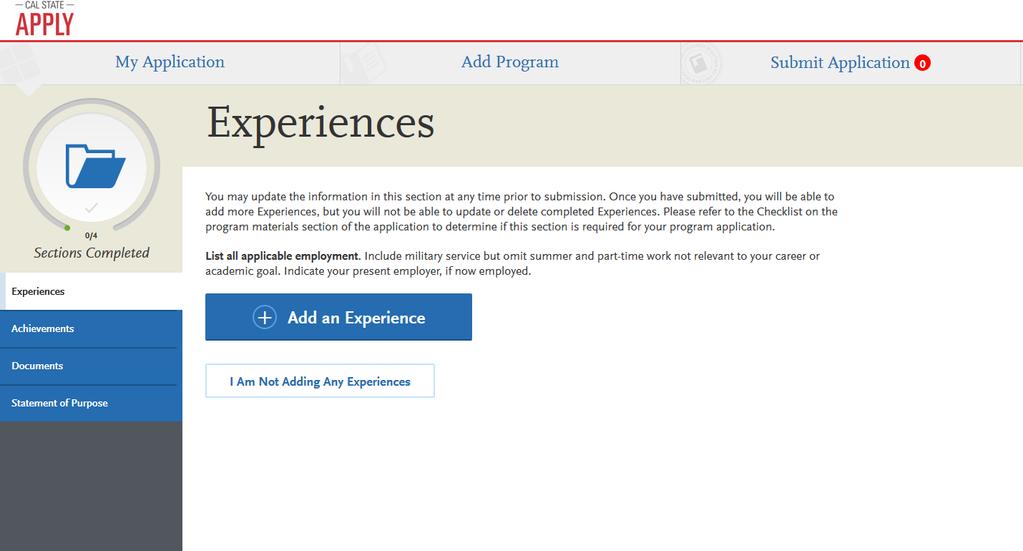 through CAL STATE APPLY. Click Experiences to continue 25.