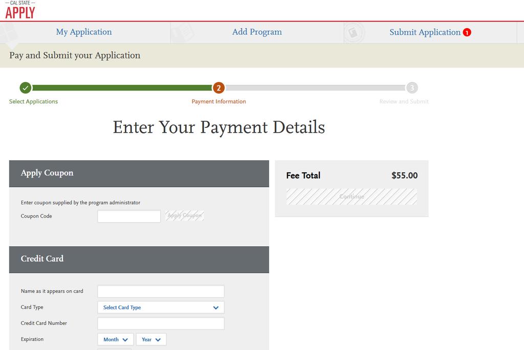 32. Enter your payment information on this page (valid credit or debit card only!) When finished, click Continue 33.