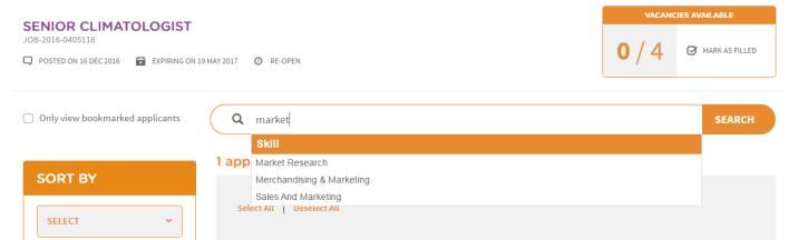 Search by Skill 1. Example: To search for applicants by their skill sets.