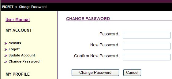 You must enter your current password for verification to update the account. You may also change your security question here.