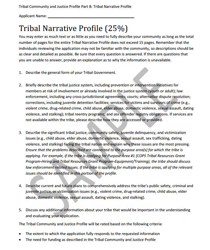 Tribal Community and Justice Profile Part B: Tribal Narrative Profile Describe the community s Strengths