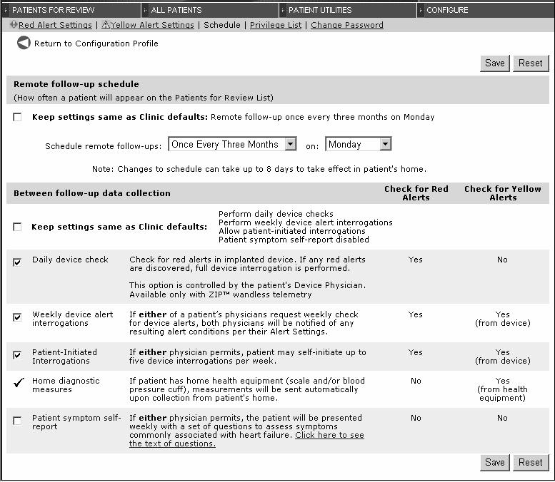 A B E D C C F D Figure 11. Schedule Configuration Page (Physician) A B C D This row provides links to other configurable items and events. This link returns users to their Configuration profile page.