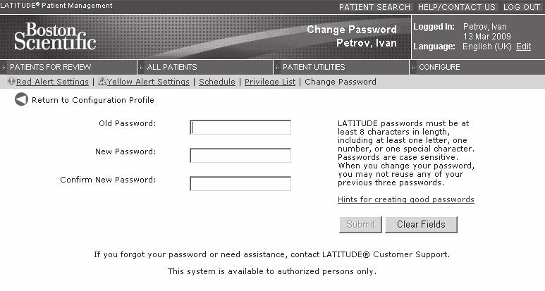 Changing Your Password 1. Click the CONFIGURE tab to display your configuration profile. 2.