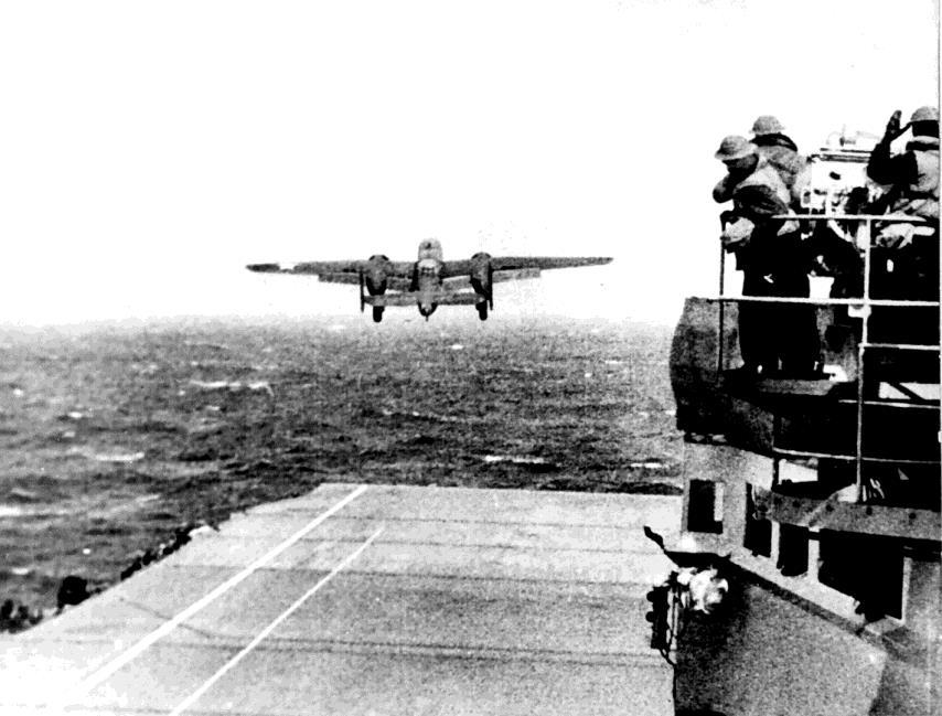 Doolittle Raid After many defeats, American moral was low. In April 1942, 16 American bombers launched from an aircraft carrier and bombed Tokyo.