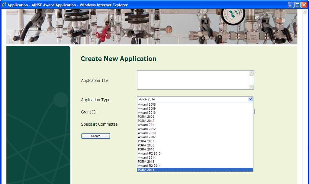 4. Under Application type, make sure you select PGRA 2018 to start the PGRA application. 5.