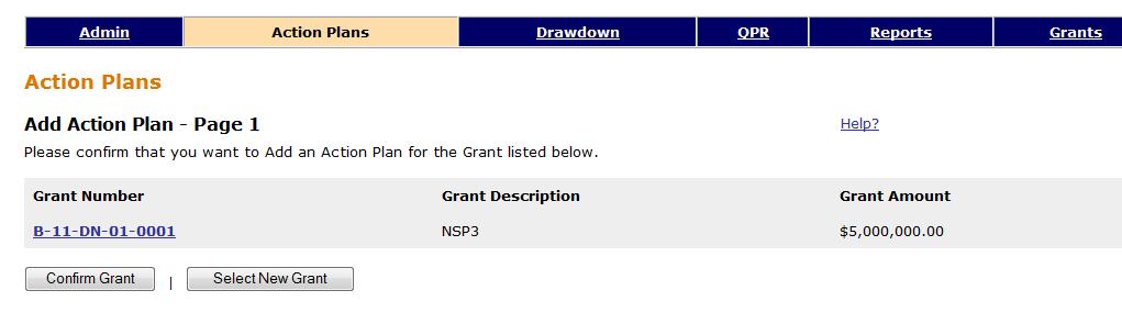 This action opens the Add Action Plan Page 1 Confirm Grant screen (Figure 2). Figure 1: View All Action Plans screen with Over Due Action Plan Status 3.