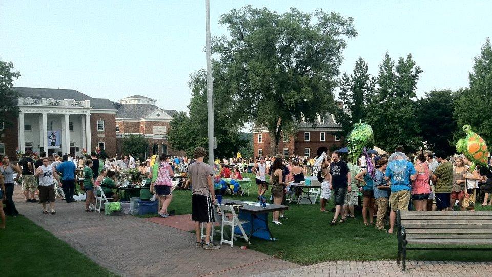 Student organizations set up tables so new students can see the many campus