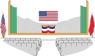 (3) When displayed on the wall of a stage, it will be placed above and behind the speaker's stand (see fig 2 6). Figure 2 6. U.S.