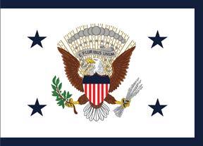 3 6. Office of the Vice President of the United States of America This flag as authorized in EO 11884, 7 October 1975 is white with a blue five-pointed star in each corner.