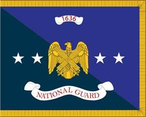3 16. Office of the Chief, National Guard Bureau The flag has a 3-foot hoist by 4-foot fly with a background divided diagonally from upper hoist to lower fly, ultramarine blue above and dark blue