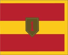 5 15. Divisions and training divisions The flag consists of two horizontal stripes of equal width. In the center is the SSI of the applicable division in proper colors 15 inches high.