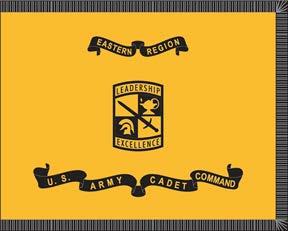 A designation scroll with the command designator is centered below the SSI (see fig 5 46). The flag for the CONUS ROTC regions is the same as the U.S. Army Cadet Command with the addition of a scroll above the SSI indicating the region (see fig 5 47).