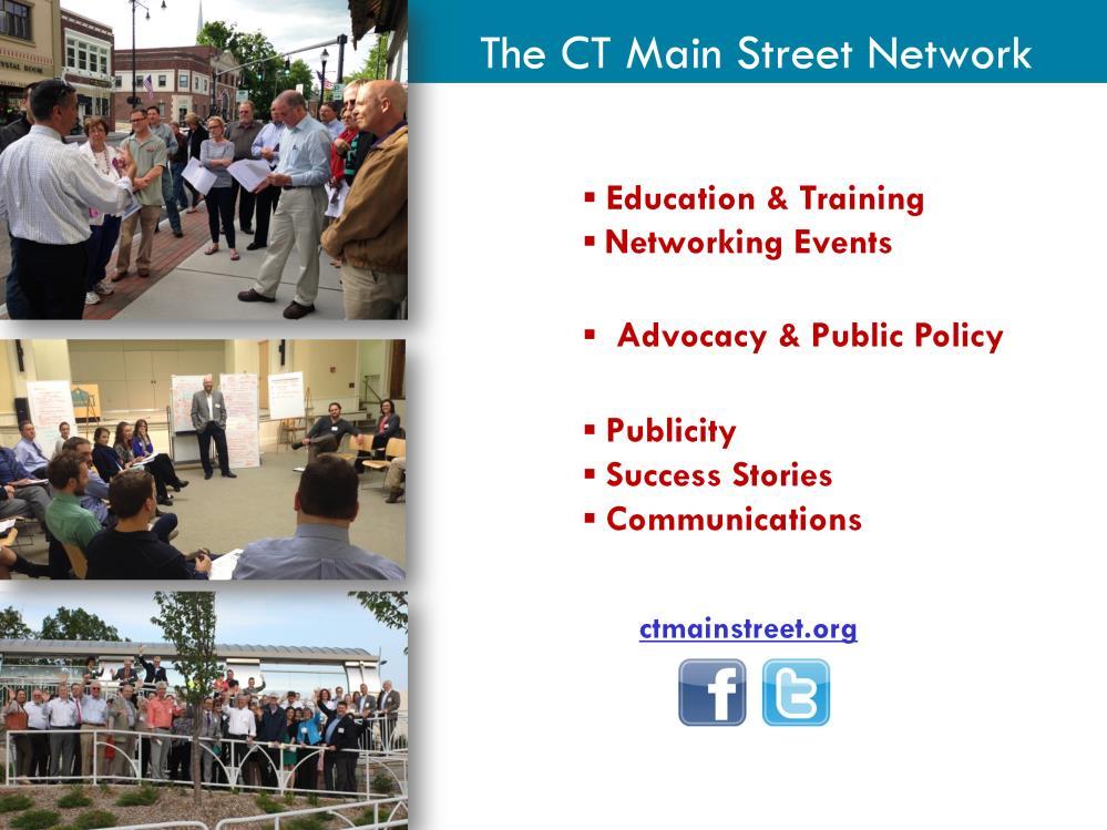 6 We offer: Educational offerings & networking events (either FREE or discount): ½ day workshops (we post all presentation material on our website) Late-day networking events in partnership with CT