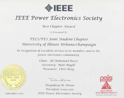 was awarded the IEEE Power Electronics Society Best Chapter.