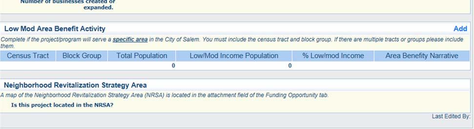 If a Low Mod Area Benefit Activity, click Add and enter the Census