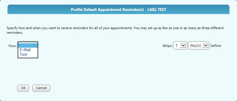 SETTINGS You can setup to receive appointment reminders via email or text.