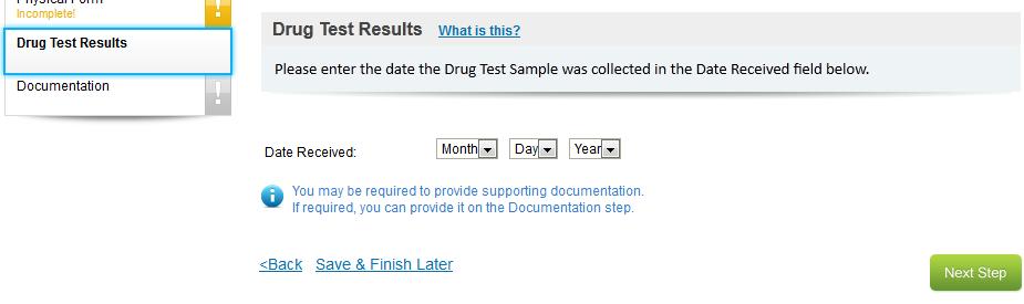 Miscellaneous Information continued Drug Test Results 10 panel or greater. Must be done at one of the designated Occupational Health Clinics. Final Report is sent to designated staff at Moraine Park.