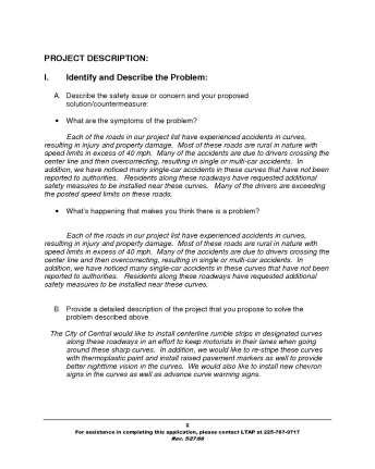 Project Description Identify and describe the problem Symptoms Provide