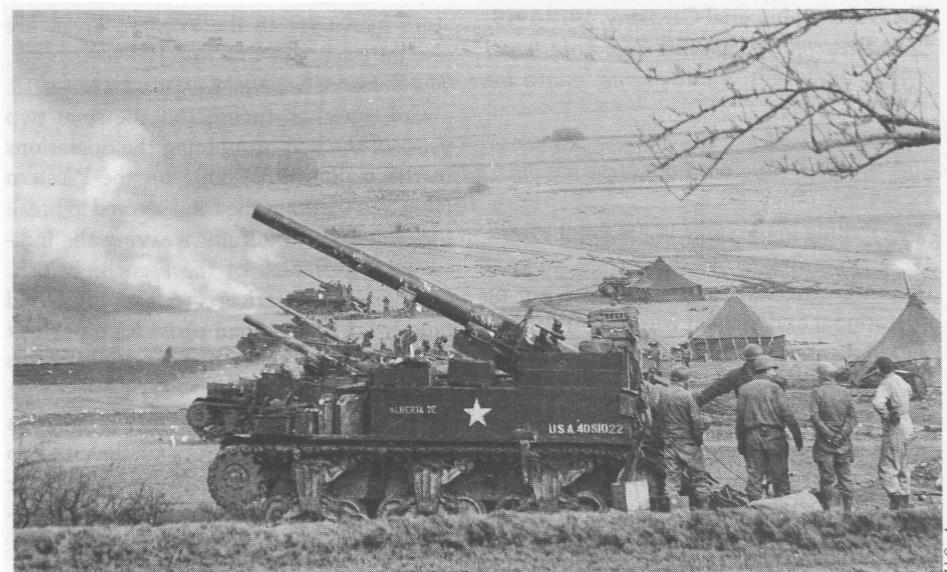 from keeping their higher headquarters informed of what they were encountering at Schmidt and Kommerscheidt. U.S. M7 105mm howitzer (above).