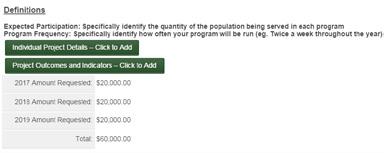 LONDON COMMUNITY GRANTS ONLINE APPLICATION GUIDE 15 Expected Frequency and Participation This section of the application will ask you to add a table to predict the expected frequency and