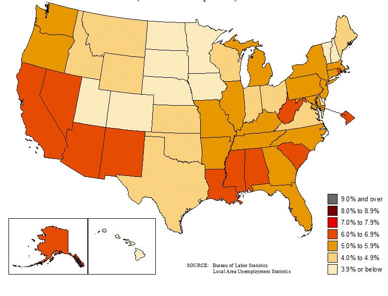 INTRODUCTION FIGURE 3 Unemployment Rates by State, 2015 Annual Averages DATA SOURCE US Department of Labor, Bureau of Labor Statistics (accessed on May 5, 2016, via http://www.bls.