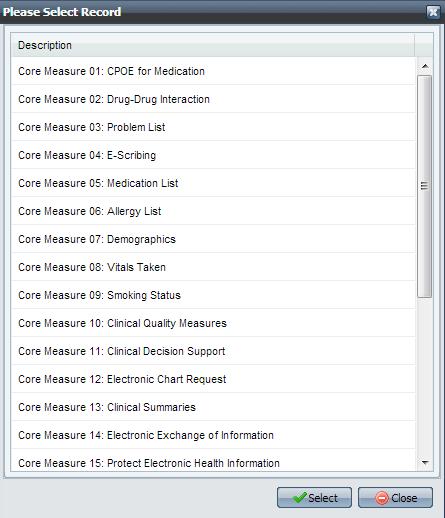 Another window will open showing you all of the Meaningful Use Core and Menu Measures.
