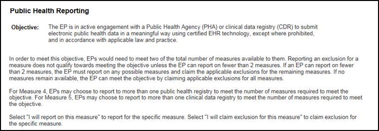 For the each of the Public Health measures reported on, you will need to attach: ACK message from EHR or acknowledgment email from the HIE or email